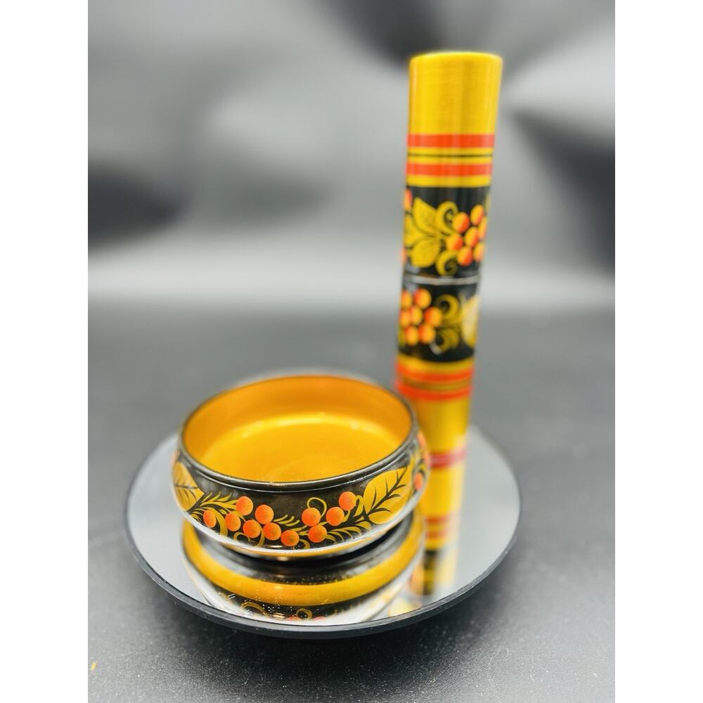 Khokhloma Russia Folk Art Bowl and Pencil Holder